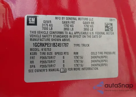 2011 Chevrolet Silverado 1500 Work Truck from USA, damaged, VIN 1GCRKPE31BZ451787